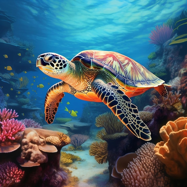 Страна чудес кораллов Исследование морских черепах Генеративный искусственный интеллект