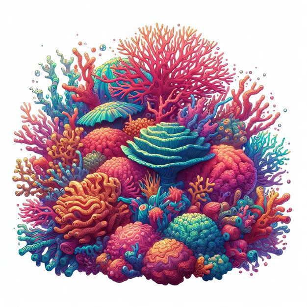 Коралловый риф в 3D-стиле Изолирован на белом фоне Многоцветный