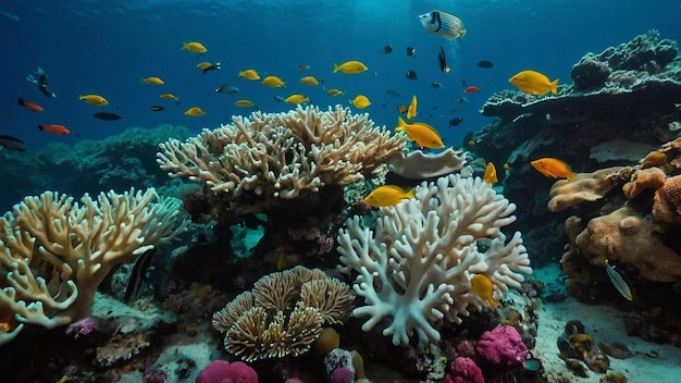 corals and fish at the bottom of the sea