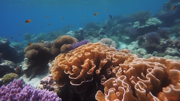 Corals and fish in the ocean, corals and fish in the background