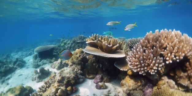 Corals and fish in the ocean