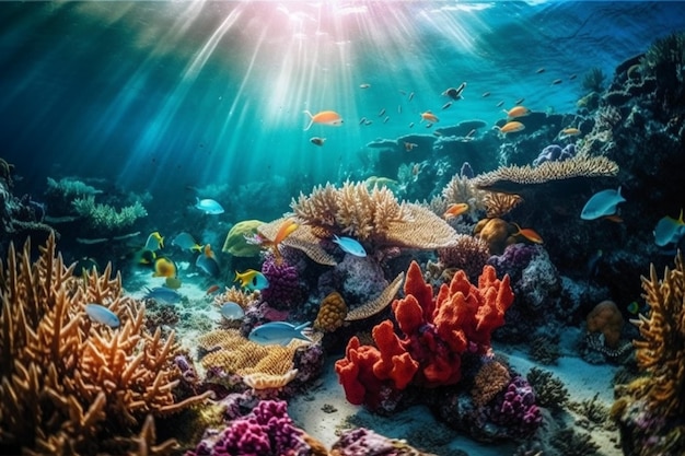 Corals and fish in the ocean