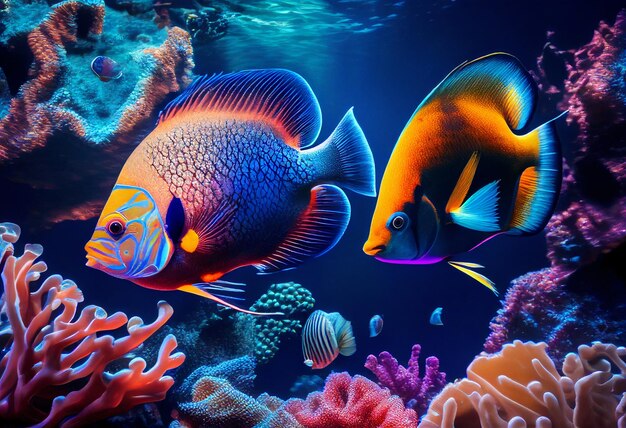 Corals and fish Underwater world illustration AI generative