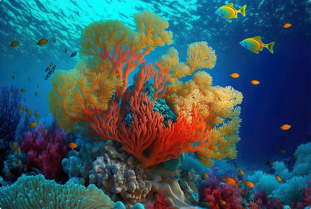 Corals with color and little fish in eilat