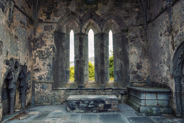 Corcomroe Abbey ruins located in the Burren region of County Clare Ireland