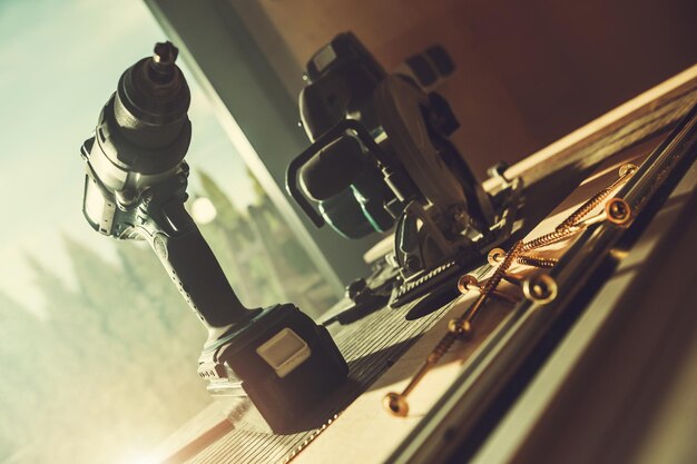 Cordless Battery Powered Tools Inside a Workshop