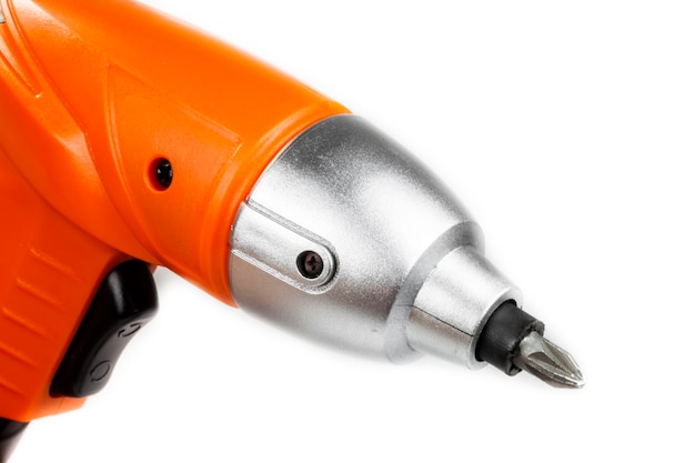 Cordless Drill with different tips on white background