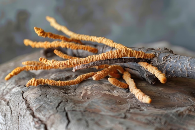 Photo cordyceps or ophiocordyceps sinensis mushroom herb is fungus for used as medicine