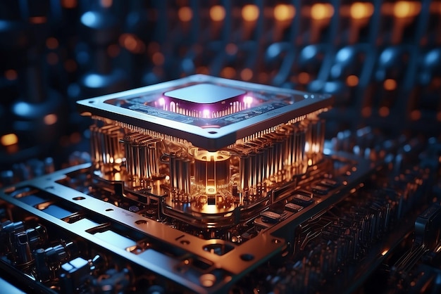 Core of artificial intelligence processor and magic light inside machine