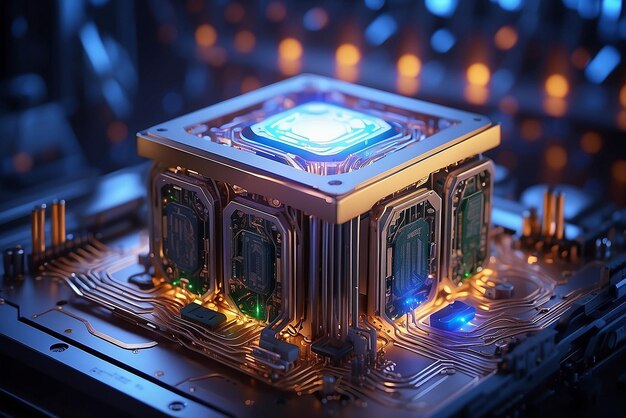 Core of artificial intelligence processor and magic light inside machine