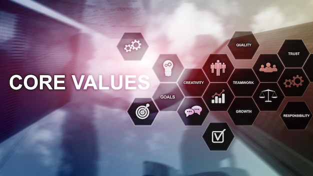 Core values concept on virtual screen Business and finance solutions