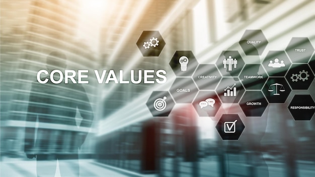 Photo core values concept on virtual screen business and finance solutions