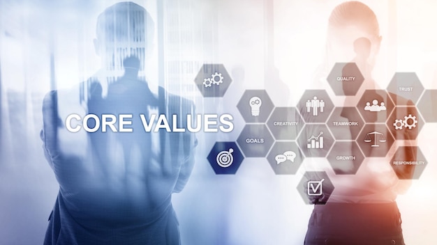 Photo core values concept on virtual screen business and finance solutions