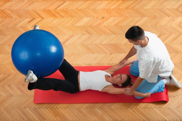 Photo core workout with exercise ball