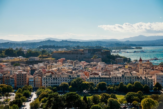 CORFU KERKYRA ISLAND GREECEPanoramic view of the old town of Corfu UNESCO World Heritage Site and the New Fortress Photo taken from the Old Fortress