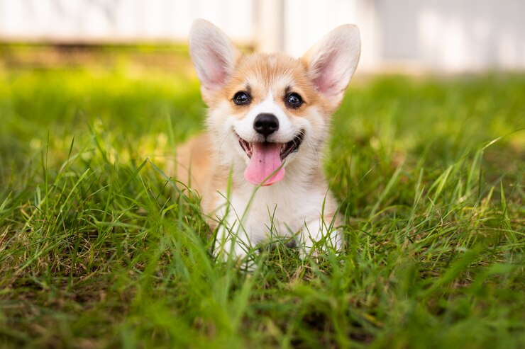 Photo corgi baby dog wait for someone