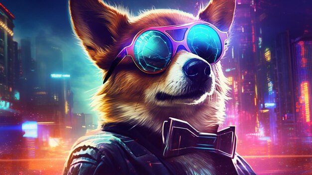 Corgi dog cyberpunk night