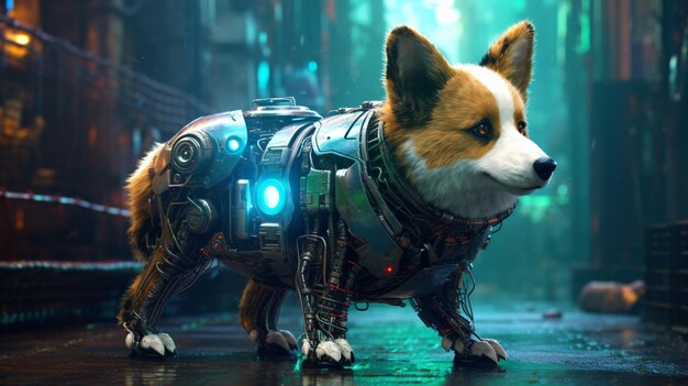 Photo corgi dog cyberpunk