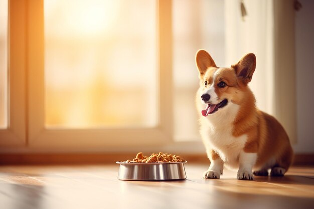 Corgi Dog kauwen op droogvoer