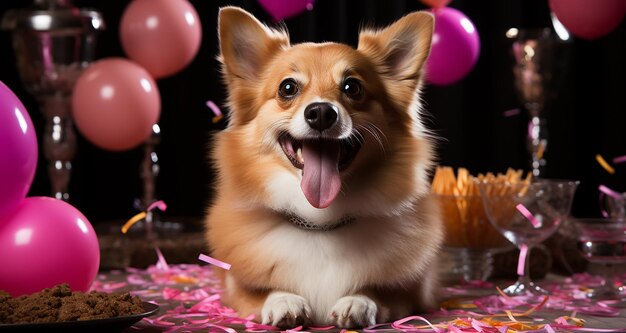 Photo corgi dog party playful image in the style of celebration