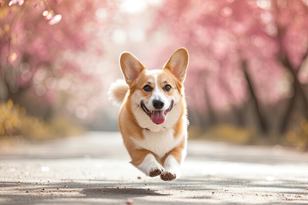 Corgi-hond in de lente