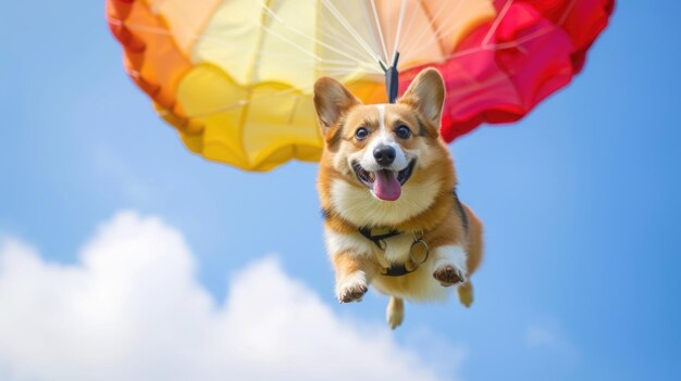 Corgi parachuting adventure