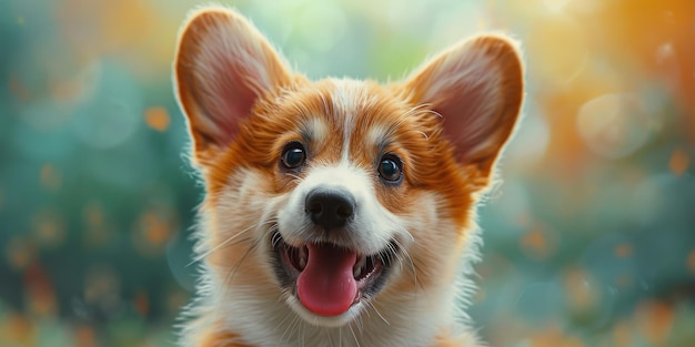 Corgi ras puppy gelukkig met opwinding cartoon realisme stijl cartoon dier realistische hond portret