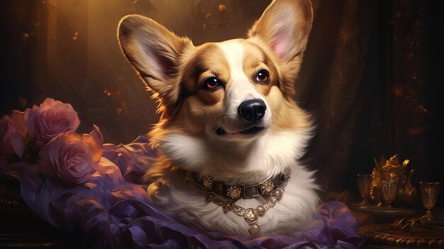 Photo a corgi's regal charm shines forth in shades of purple capturing its essence in an exquisite portra