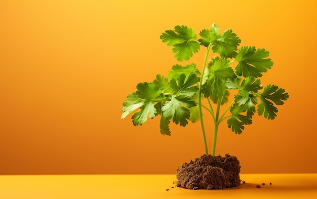 Coriander plant on a vivid and minimalistic background Generative Ai