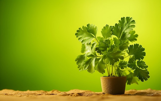 Coriander plant on a vivid and minimalistic background Generative Ai