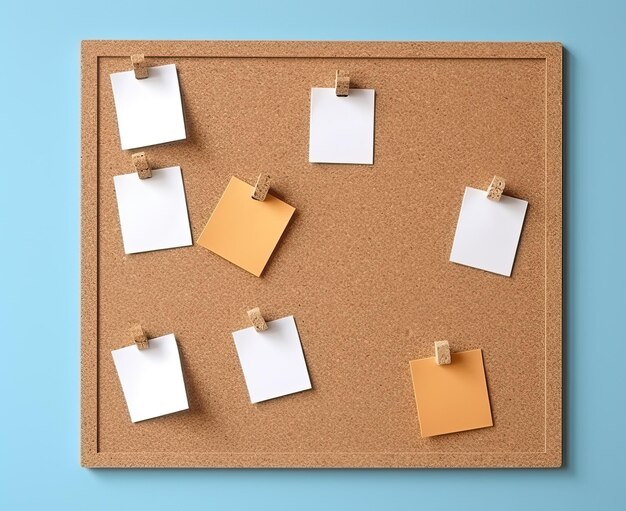 Cork board with colored sticky notes or sheets of paper for notes