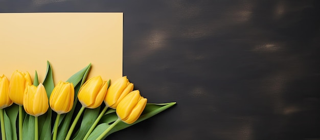 пробковая доска объявлений и белый лист бумаги - это желтые тюльпаны, пустое место, доступное для
