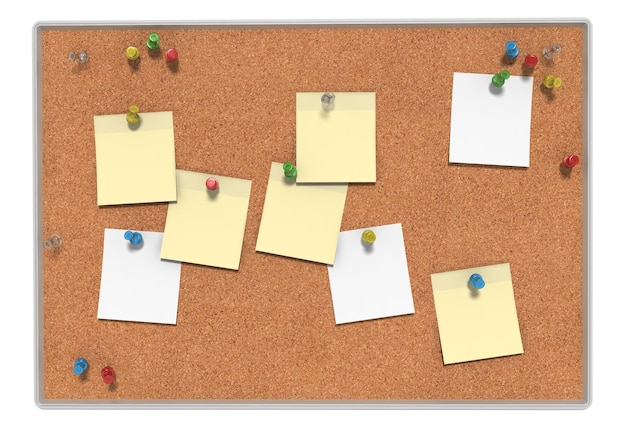 Photo corkboard with memo and pin 3d rendering