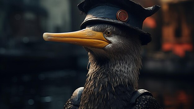 Photo a cormorant in small fishermans hat ar wallpaper