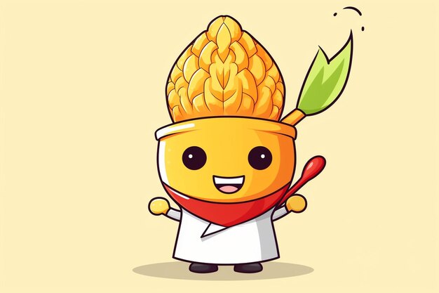 Photo corn as chinese chef mascot holding a noodle bowl cute design