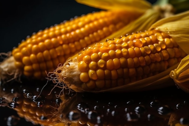 Corn on a black background with a black background