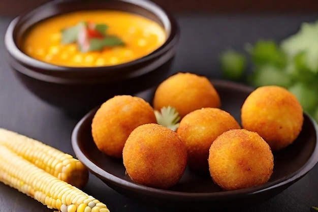Corn Cheese ballen met dip populaire feest snack uit India