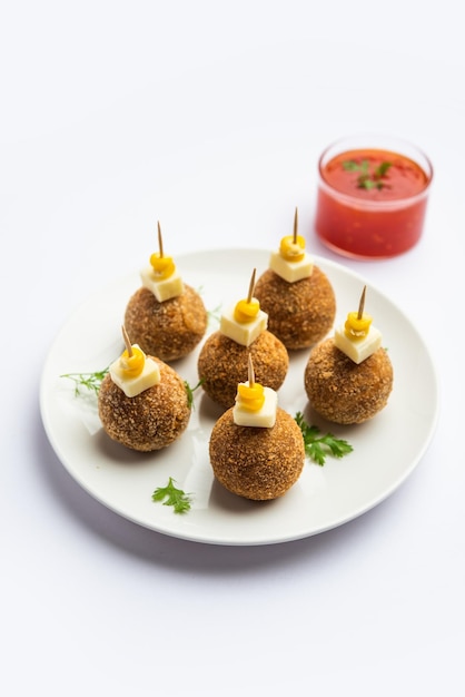 Corn Cheese balls with dip popular party snack from India