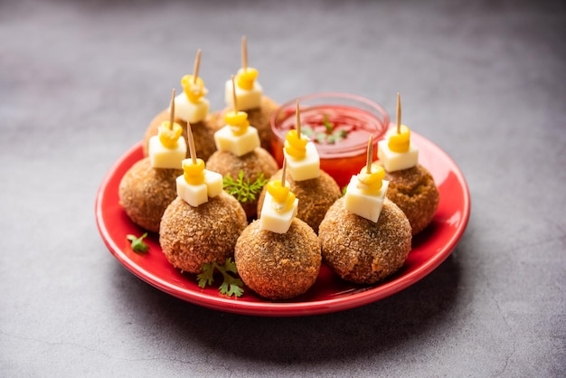 Corn Cheese balls with dip popular party snack from India