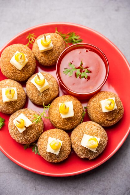 Corn Cheese balls with dip popular party snack from India