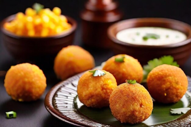 Corn Cheese balls with dip popular party snack from India