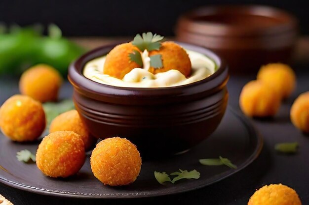 Corn cheese balls with dip popular party snack from india