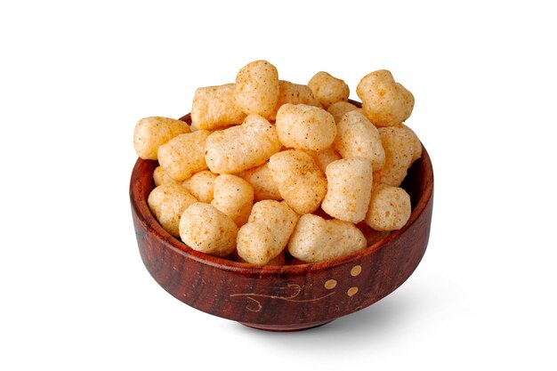 Corn Cheese balls in wooden bowl on white background