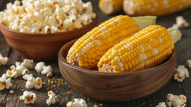 Photo corn on the cob beside a bowl of popcorn movie nights precursor