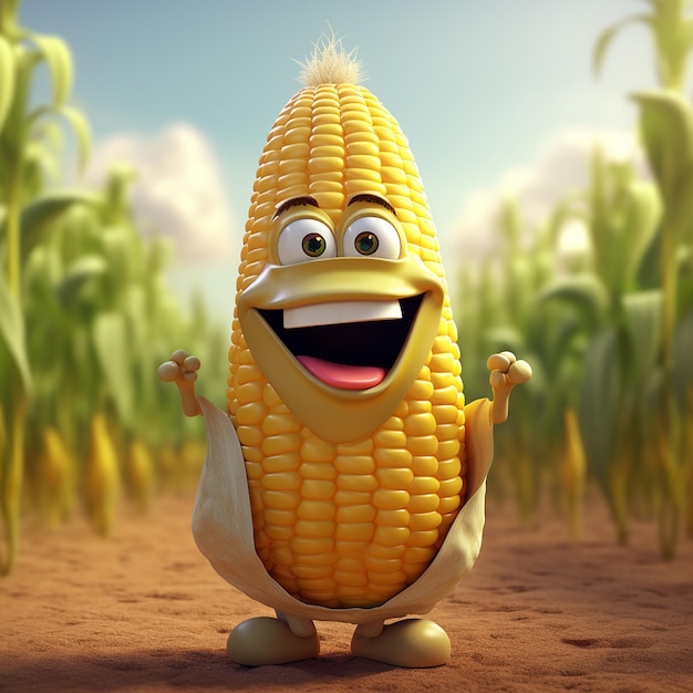 Фото Кукурузный початок мультфильм детский персонаж кукурузный початок векторные изображения кукурузного початка иллюстрация кукурузного початка