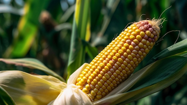 A corn on the cob in a field