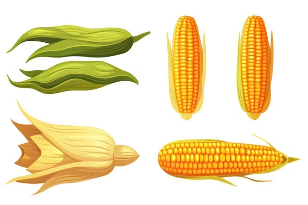 corn cob grains food plant isolated on white background cartoon flat