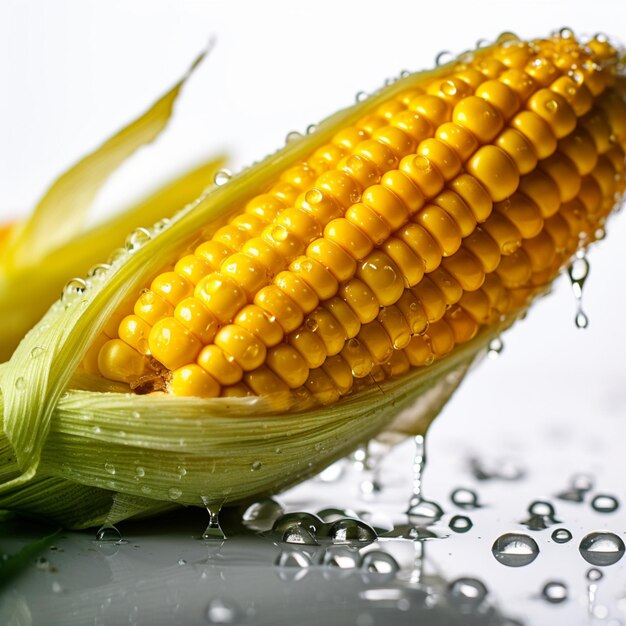 A corn on the cob is being soaked in water.