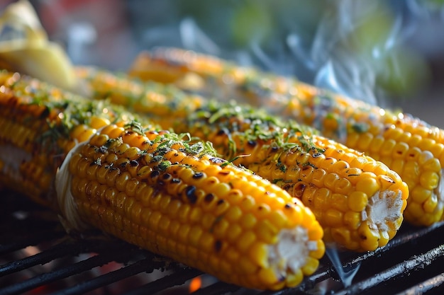 Photo corn on the cob kernels are peeled and grilled