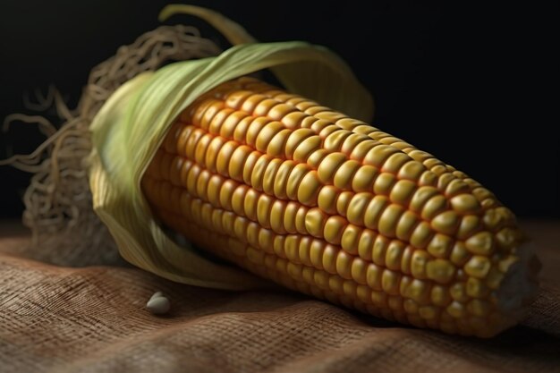 A corn on the cob with a black background